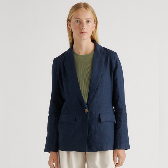 Quince 100% European Linen Blazer Deep Navy - Picture 1 of 9
